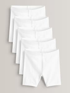 Next White Regular Length 5 Pack Cotton Rich Stretch Cycle Shorts (3-16yrs)