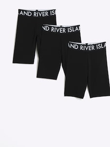 River Island Black Waistband 100% Cotton Cycle Shorts 3 Pack