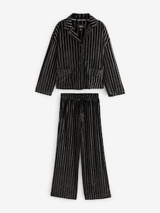 Rockett St George Black and Gold Metallic Stripe Button Up Pyjama Set