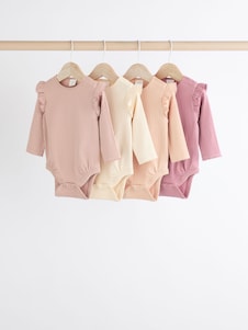 Next ורוד/קרם - מארז של 4 בייביגרו עם שרוול ארוך ועיטור סלסול, תינוקות (גיל 0 חודשים עד 2 שנים)