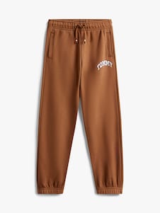 חום - Tommy Hilfiger מכנסי טרנינג מבד פליז עם הדפס לוגו בסגנון נבחרת ספורט