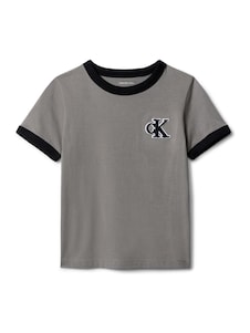 אפור - Calvin Klein חולצת טי עם לוגו וצווארון עגול בצבע מנוגד