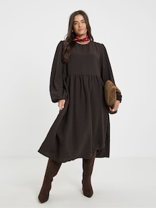 חום - Simply Be שמלת מידי ג'רזי עם מרקם וכיסים