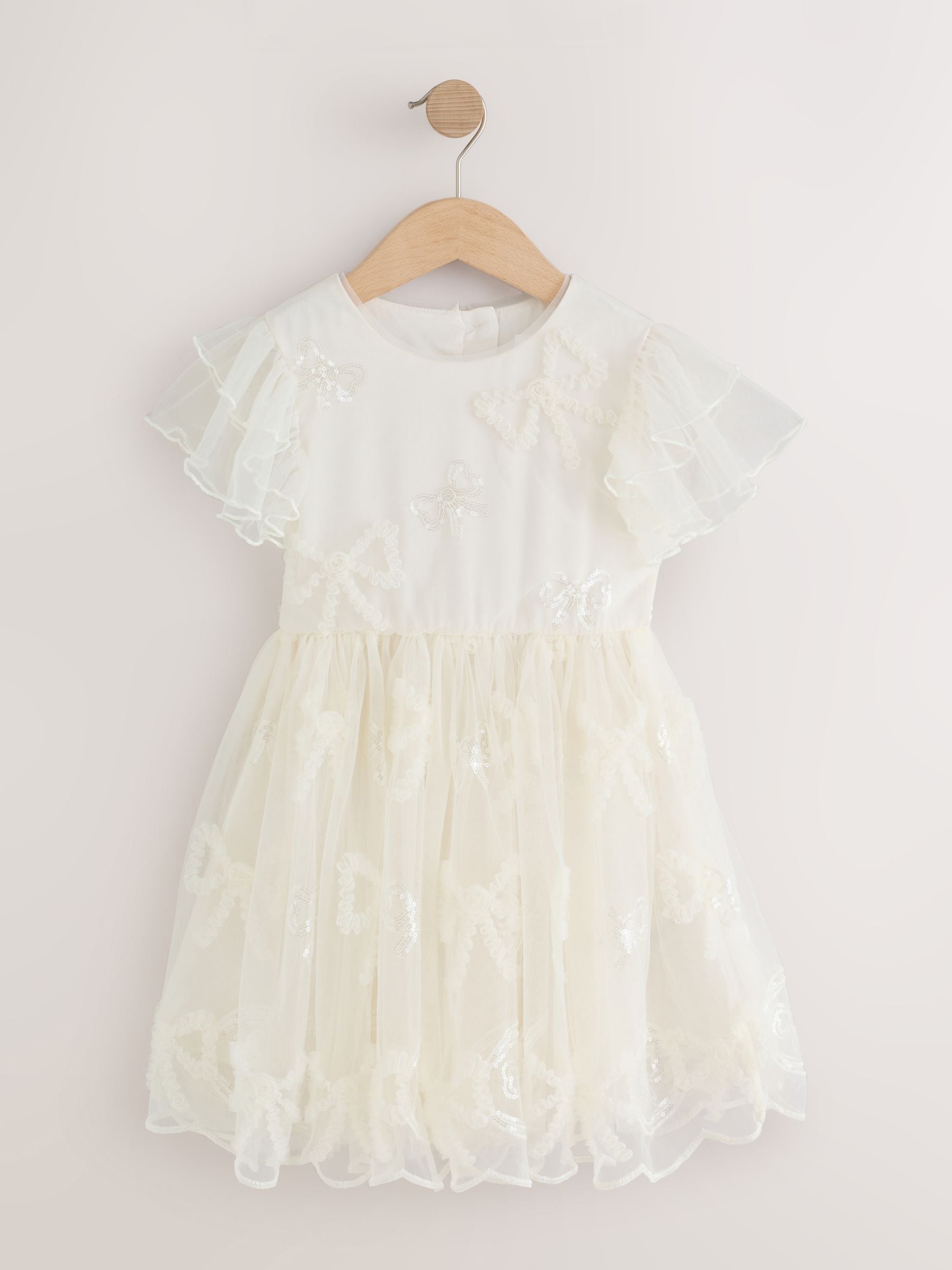 Ivory Bow Embellished Mesh Occasion Dress (3-16yrs)