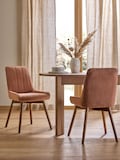 Relaxed Linen Look Light Rust Brown Mid Wood Leg