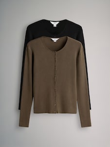 שחור/חום - The Set מארז של 2 קרדיגנים סרוגים במרקם ריב