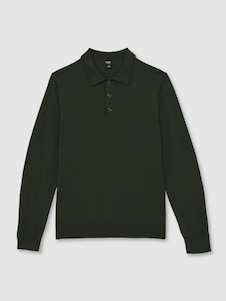 Reiss Dark Military Green Trafford Merino Wool Polo Shirt