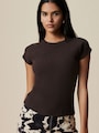 Chocolate Brown Raglan Short Sleeve Textured Top