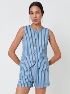 Threadbare וסט ג'ינס עם צווארון עגול ודוגמת פסים