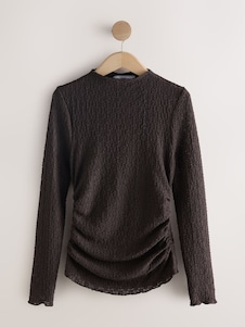 Next חום שוקולד - Textured High Neck Long Sleeve Top