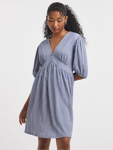 Blau gestreift - Simply Be Skaterkleid mit Waffelmuster