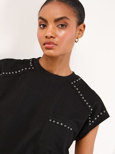 Lipsy Black Stud Crew Neck T-Shirt