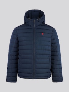 U.S. Polo Assn. Blue Mens Lightweight Quilt Hooded Puffer Jacket