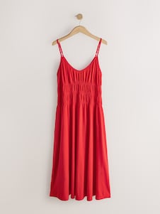 Chocolate Brown Shirred Strappy Jersey Midi Dress