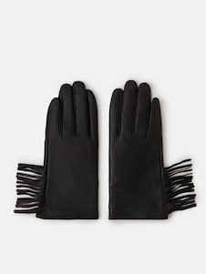 Accessorize Black Fringe Leather Gloves