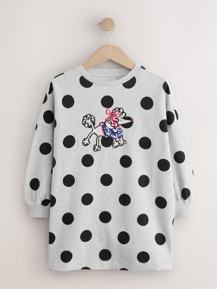 Grey Marl Polkadot Long Sleeve Sequin Jumper Dress