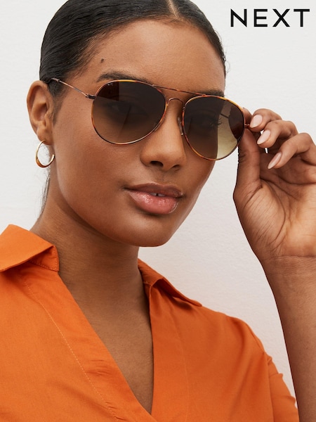 Tortoiseshell Brown Classic Aviator Style Sunglasses (101411) | £15
