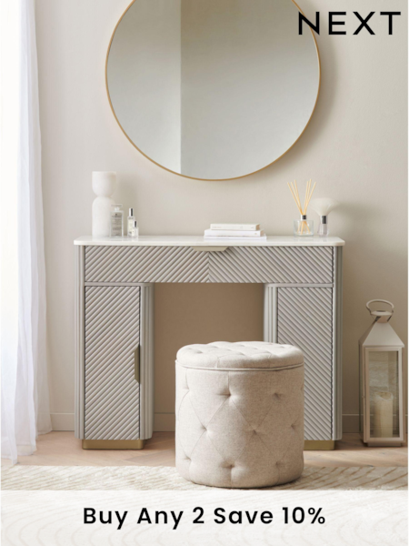 Light Grey Valencia 1 Drawer 2 Doors Solid Mango Wood Dressing Table (101754) | £899