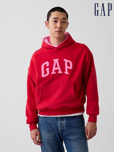 Red & Pink - Regular Gap Reversible Heavyweight Logo Hoodie