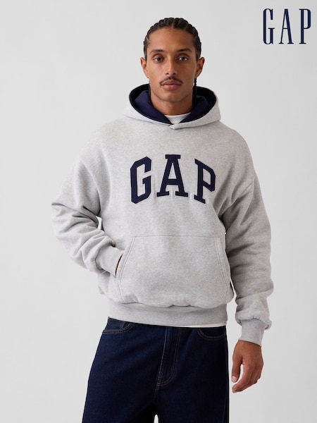 Grey & Navy - Regular Gap Reversible Heavyweight Logo Hoodie