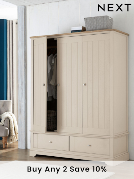 Stone Hampton Painted Oak Triple, 2 Drawers Wardrobe (101909) | £1,599