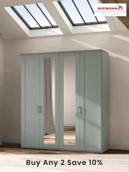 Wiemann Sage Green Truro 4 Door Wood and Mirror Semi Fitted Wardrobe (101924) | £1,325