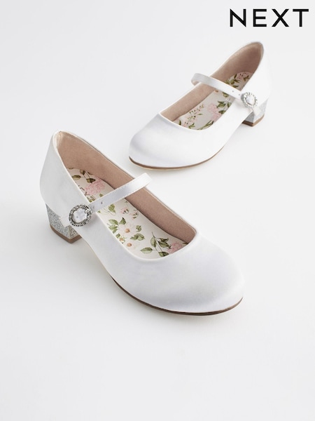 White Standard Fit (F) Mary Jane Flower Girl Heel Shoes (102103) | £24 - £31