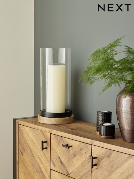 Black Extra Large Glass and Metal Hurricane Candle Holder (102565) | £55