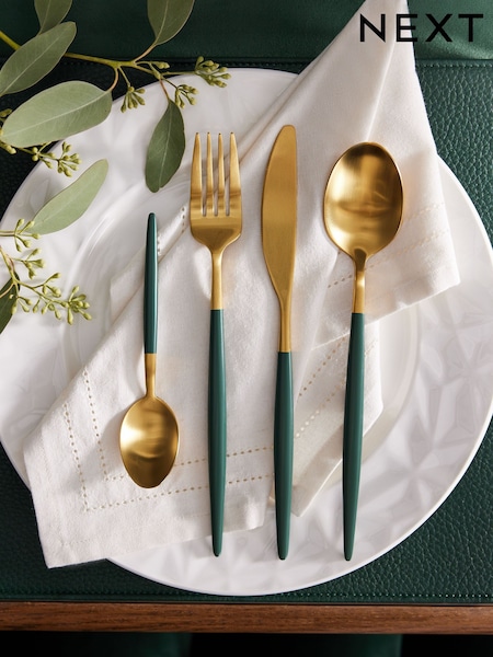 16 Piece Gold & Green Hartford Cutlery Set (103033) | £40
