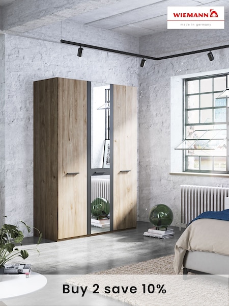 Wiemann Oak Jenson Matt and Mirror Semi Fitted Triple Wardrobe (103322) | £750