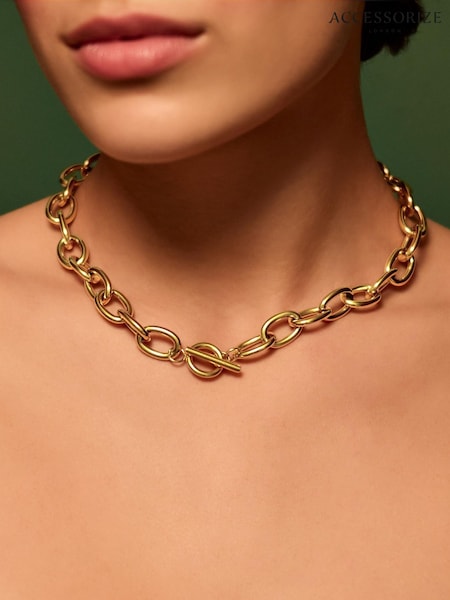 Gold Tone - Accessorize Stainless Steel Chunky T-bar Necklace