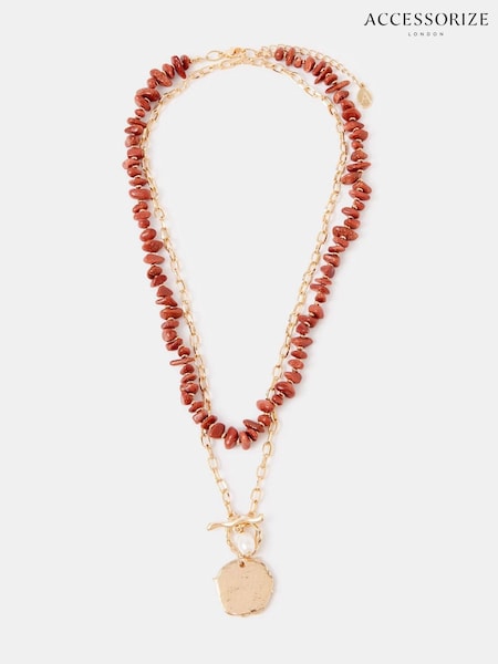 Brown - Accessorize T-bar Pendant Necklaces 2 Pack