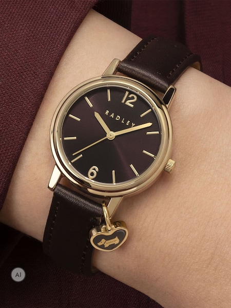 Brown - Radley Ladies Tokyo Gold Plated Dark Oak Leather Strap Watch