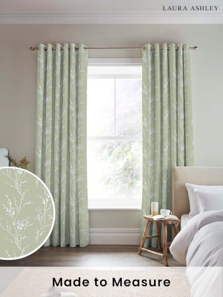 Laura Ashley Moss Green Pussy Willow Made to Measure 100% Cotton Curtains (106436) | £91