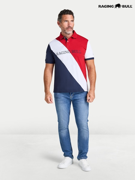 Blue - Regular Raging Bull Contrast Sleeve Pique Polo Shirt