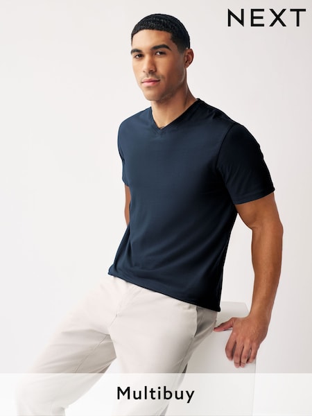 Navy Blue Regular Fit Essential V-Neck T-Shirt (107259) | £8