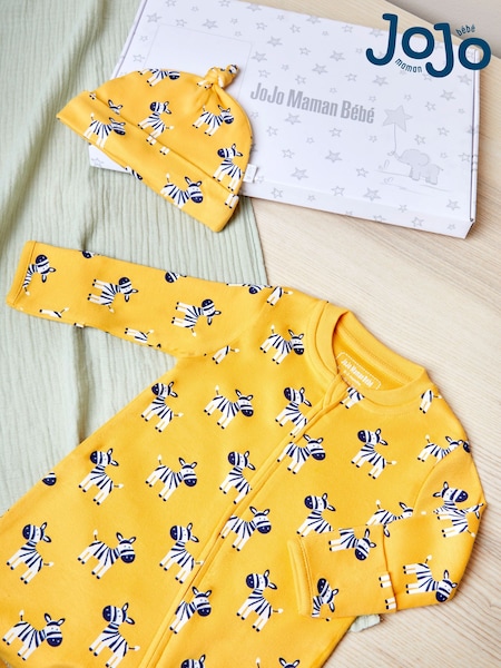JoJo Maman Bébé Mustard Yellow Zebra 2-Piece Letter Box Gift Set (107551) | £24