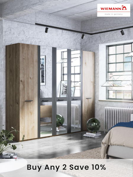 Wiemann Oak Jenson Matt and Mirror Semi Fitted 5 Door Wardrobe (108085) | £1,105