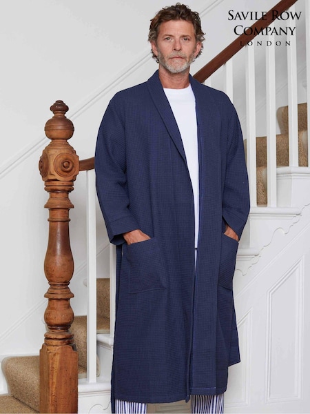 Savile Row Company Blue 100% Cotton Waffle Dressing Gown (109131) | £50