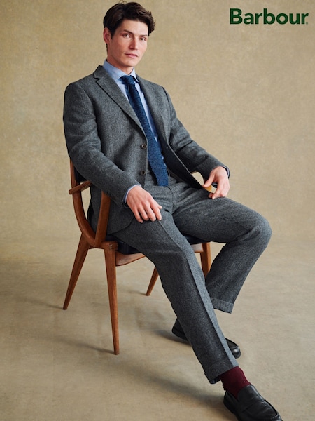 Barbour® Grey Herringbone Slim Fit Suit Jacket (109322) | £250