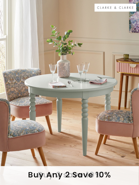 Clarke and Clarke Sage Green Ashdon 4 Seater Round Dining Table (109805) | £600