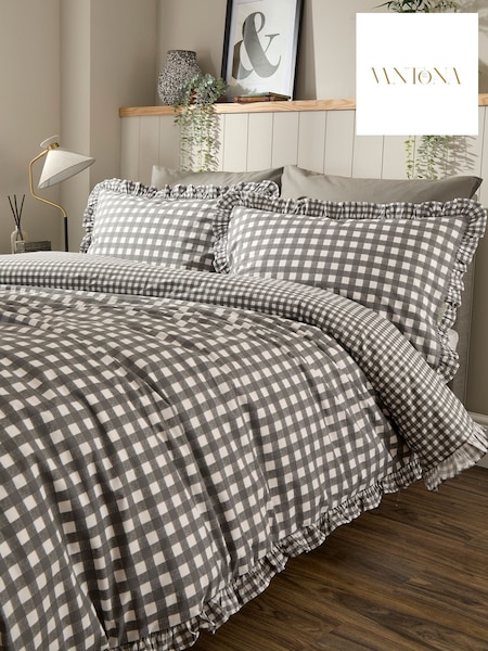 Vantona Frilled Gingham Duvet Cover And Pillowcase Set