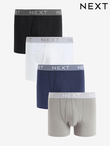 Blue Grey Texture Waistband 4 pack A-Front Cotton Rich Boxers (110025) | £24
