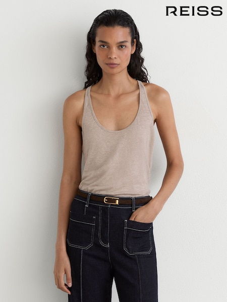 Stone - Reiss Lidie Linen Racer-back Vest