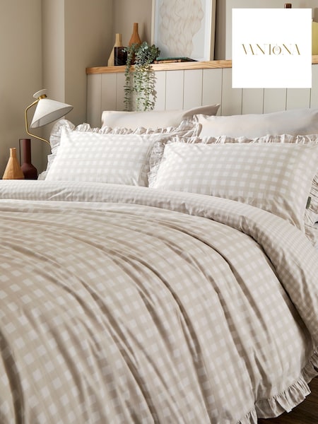 Vantona Frilled Gingham Duvet Cover And Pillowcase Set