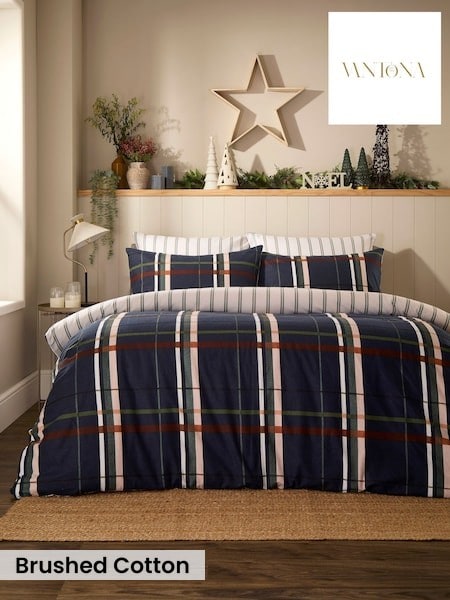 Vantona Supersoft Brushed Cotton Plaid Duvet Cover Set