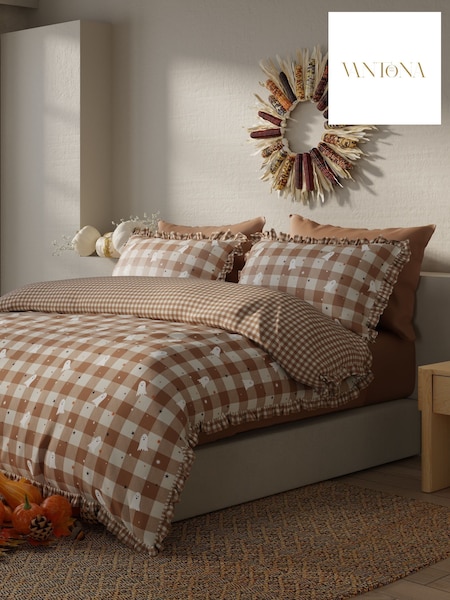 Vantona Halloween Gingham Frilled Icons Duvet Cover And Pillowcase Set