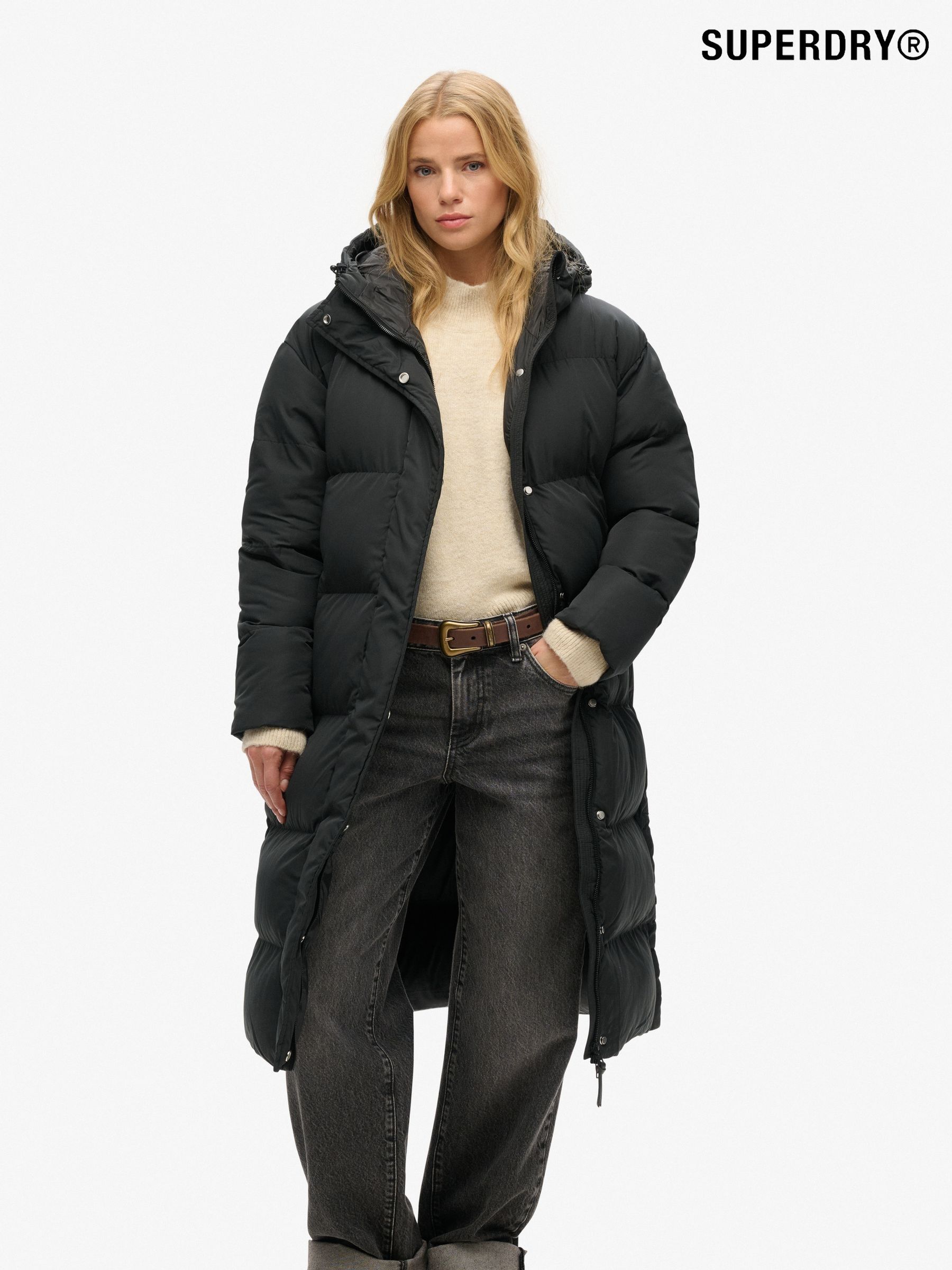 Superdry long black coat shop