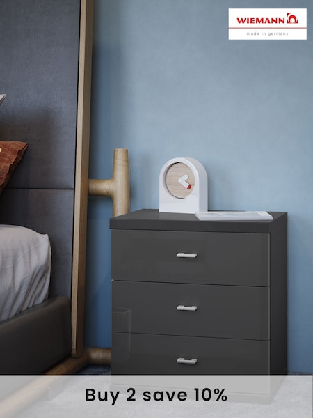 Wiemann Peyton Graphite 3 Drawer Glass Bedside Table (111228) | £255