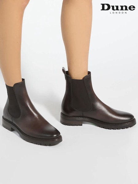 Brown Leather - Dune London Poema Cleated Sole Chelsea Boots